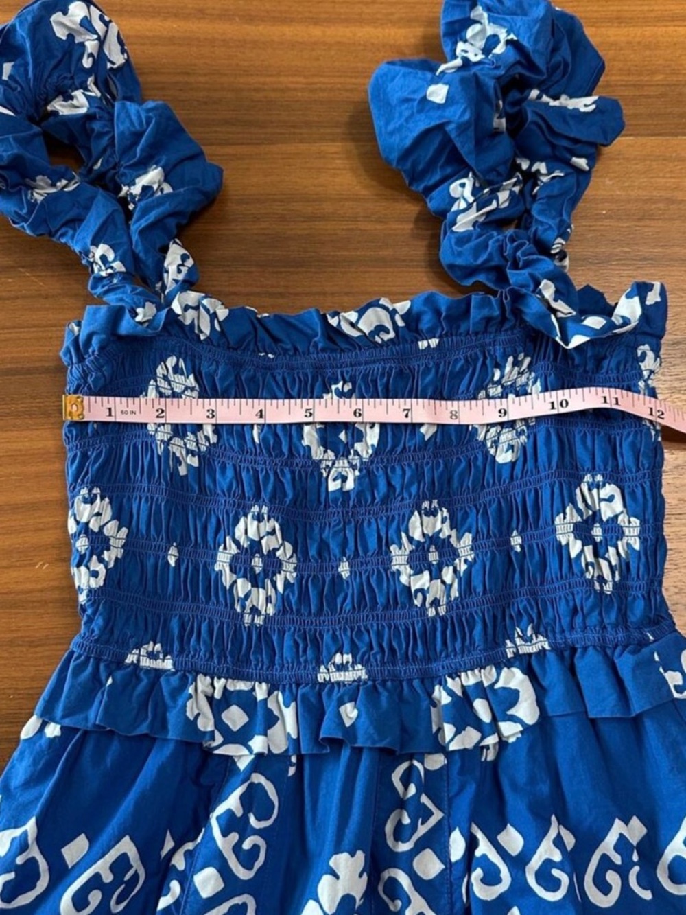 Sea NY Blue Cotton Sonia Print Smocked Coastal Midi Dress, Tropical Resort, XS - Picture 7 of 13